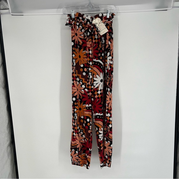Farm Rio Floral Daisy Colorful Lightweight Loose Belted Paperbag Pants Small NWT - Picture 10 of 10